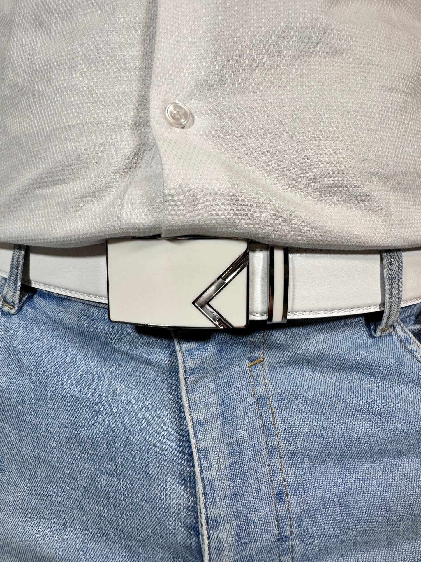 men's white leather belt