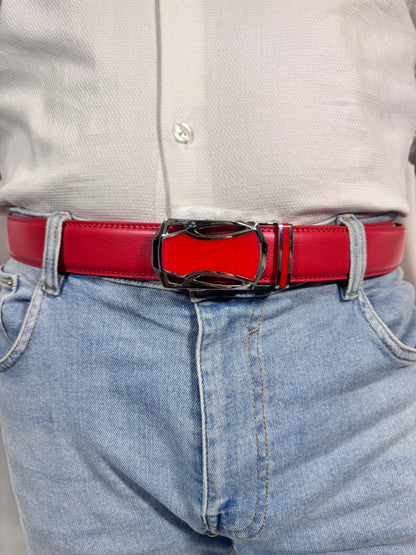 men's red leather belt