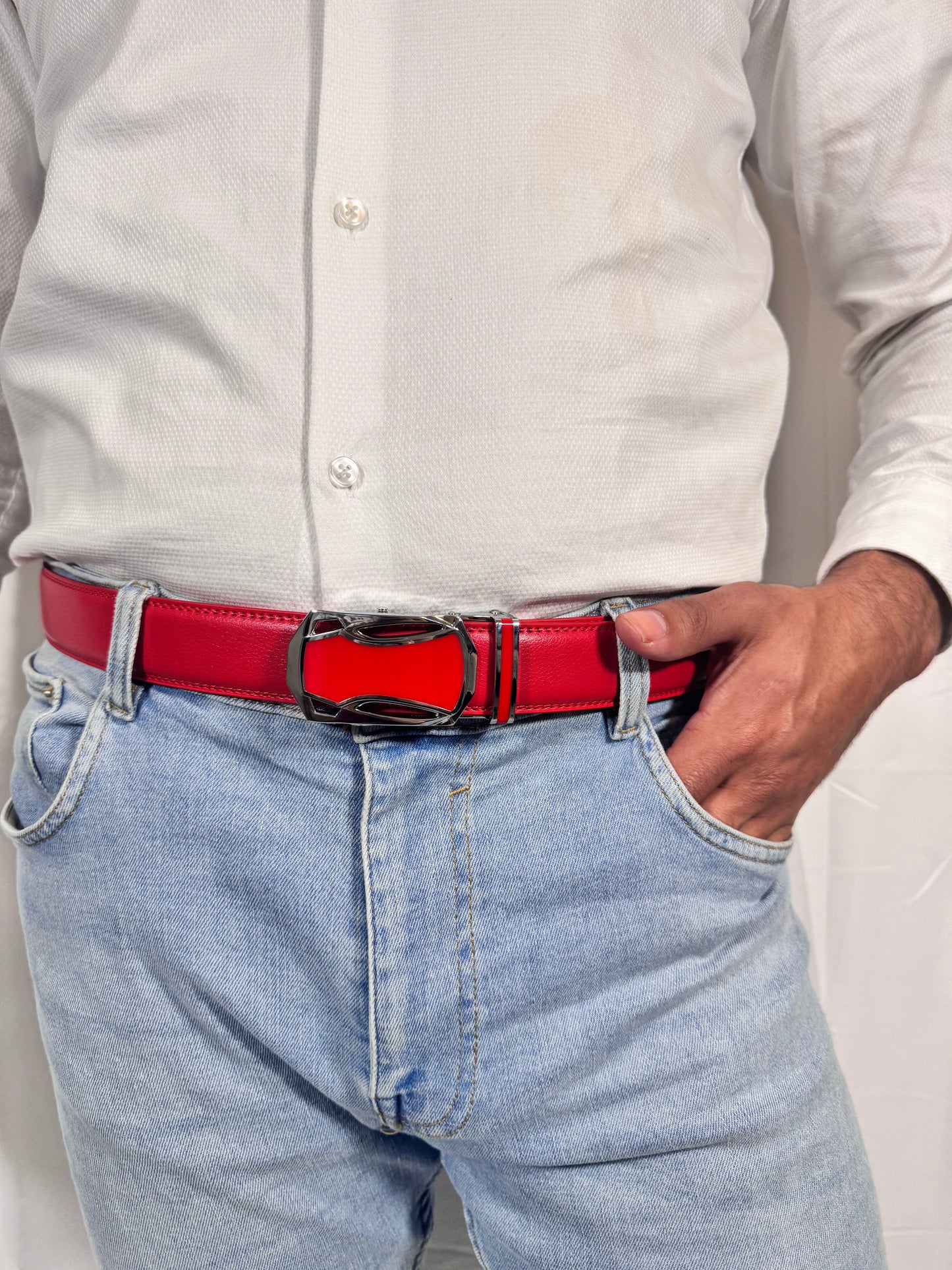 men's red leather belt