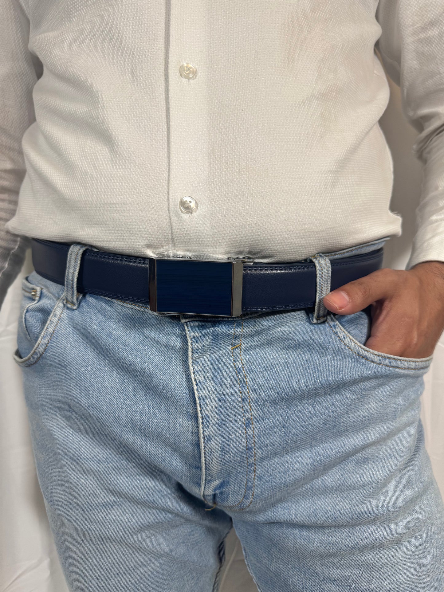 men's blue leather belt