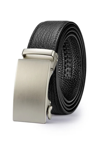 men's silver black leather belt